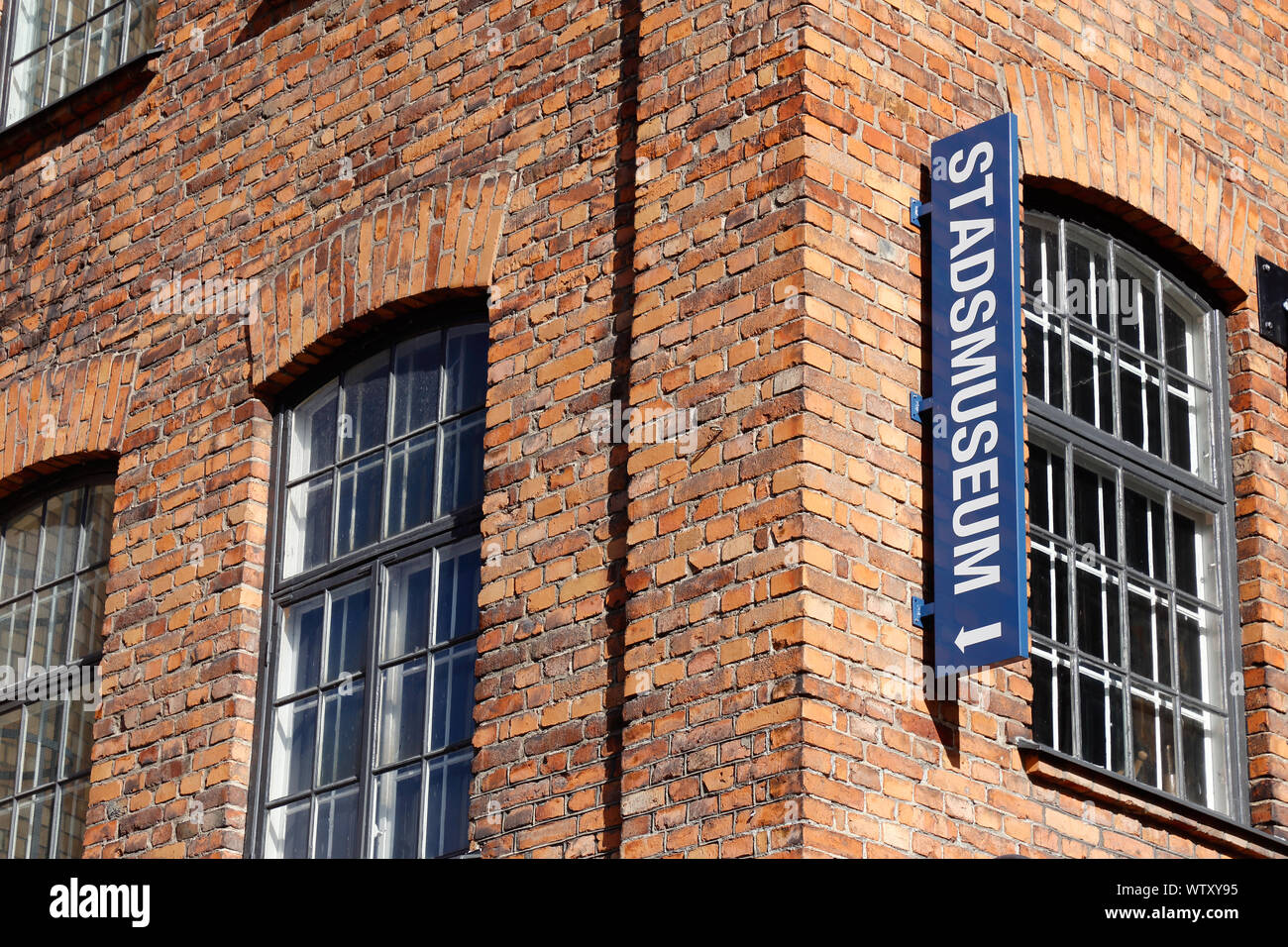 Norrkoping, Sweden - September 2, 2019: Directional sign to the City museum. Stock Photo