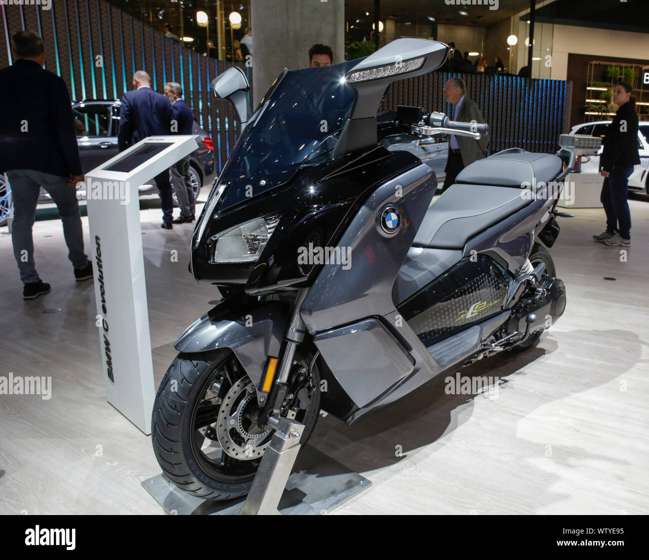 Frankfurt, Germany. 11th Sep, 2019. The German car manufacturer BMW  displays the BMW C evolution electric motor scooter at the 2019  Internationale Automobil-Ausstellung (IAA). (Photo by Michael  Debets/Pacific Press) Credit: Pacific Press