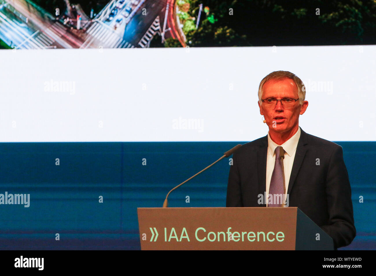 Frankfurt, Germany. 11th Sep, 2019. Carlos Tavares, the Chairman of the Managing Board of French auto manufacturer Groupe PSA (Peugeot), delivers a speech, aah the IAA Conference, which runs in parallel to the {year4 Internationale Automobil-Ausstellung (IAA). (Photo by Michael Debets/Pacific Press) Credit: Pacific Press Agency/Alamy Live News Stock Photo