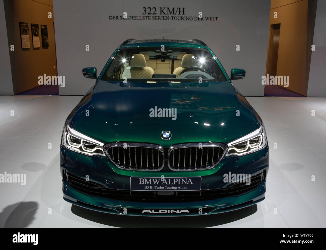 Frankfurt, Germany. 26th Mar, 2017. The German car manufacturer ALPINA displays the BMW ALPINA B5 BITURBO Touring Allrad SWITCH-TRONIC at the 2019 Internationale Automobil-Ausstellung (IAA). (Photo by Michael Debets/Pacific Press) Credit: Pacific Press Agency/Alamy Live News Stock Photo