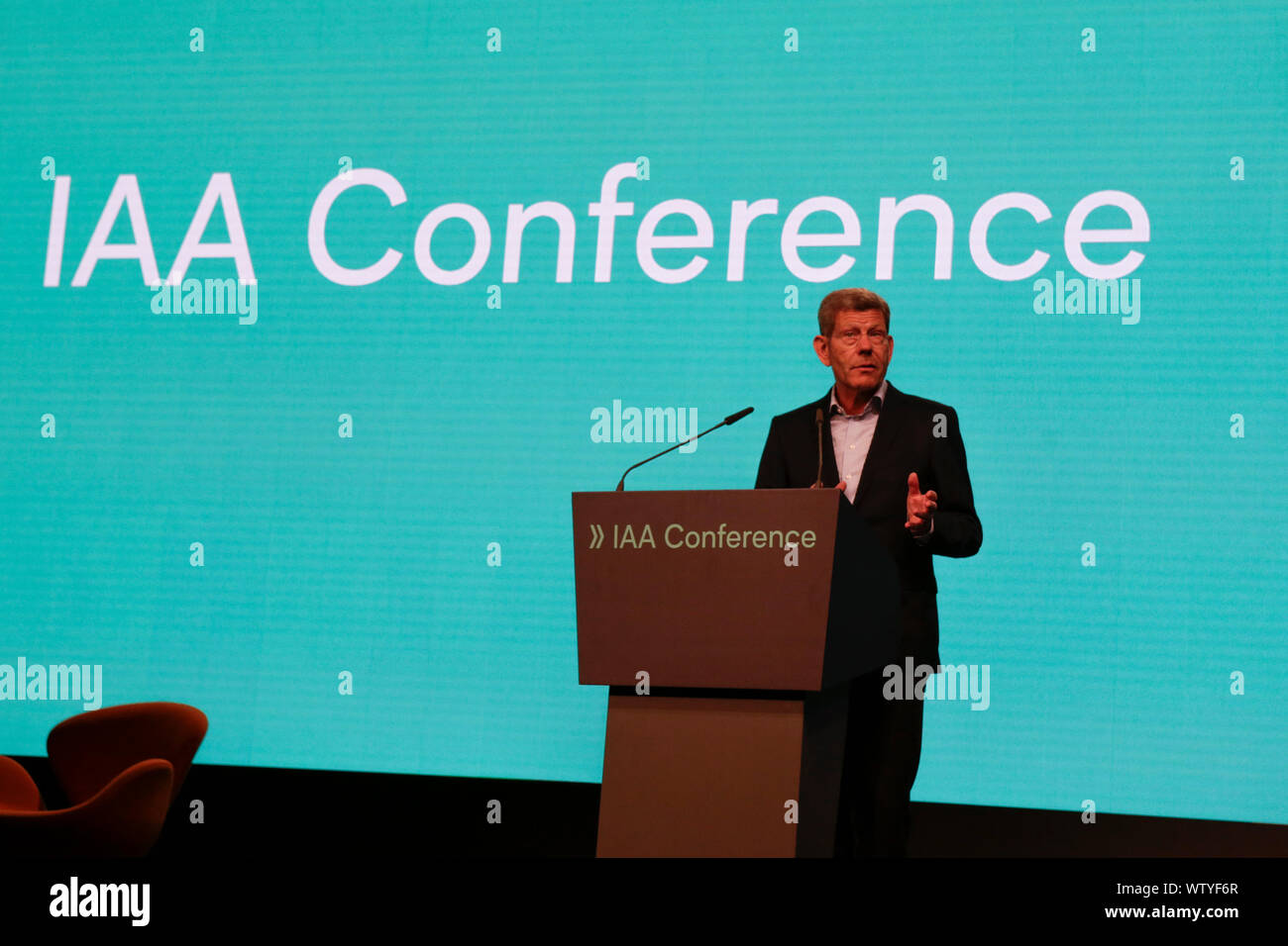 Frankfurt, Germany. 26th Mar, 2017. Bernhard Mattes, the President of the German Association of the Automotive Industry (VDA), delivers a speech, aah the IAA Conference, which runs in parallel to the {year4 Internationale Automobil-Ausstellung (IAA). (Photo by Michael Debets/Pacific Press) Credit: Pacific Press Agency/Alamy Live News Stock Photo