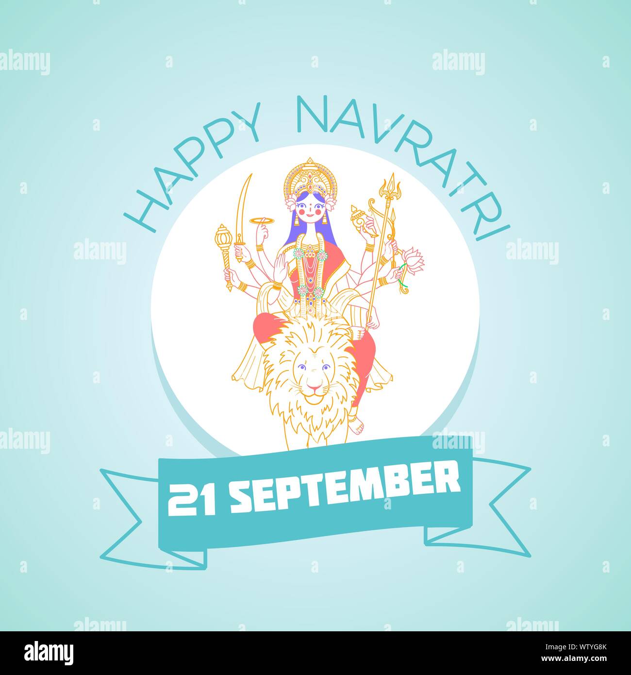 Calendar for each day on september 21. Greeting card. Holiday -  Navratri. Icon in the linear style (goddess Durga) Stock Vector