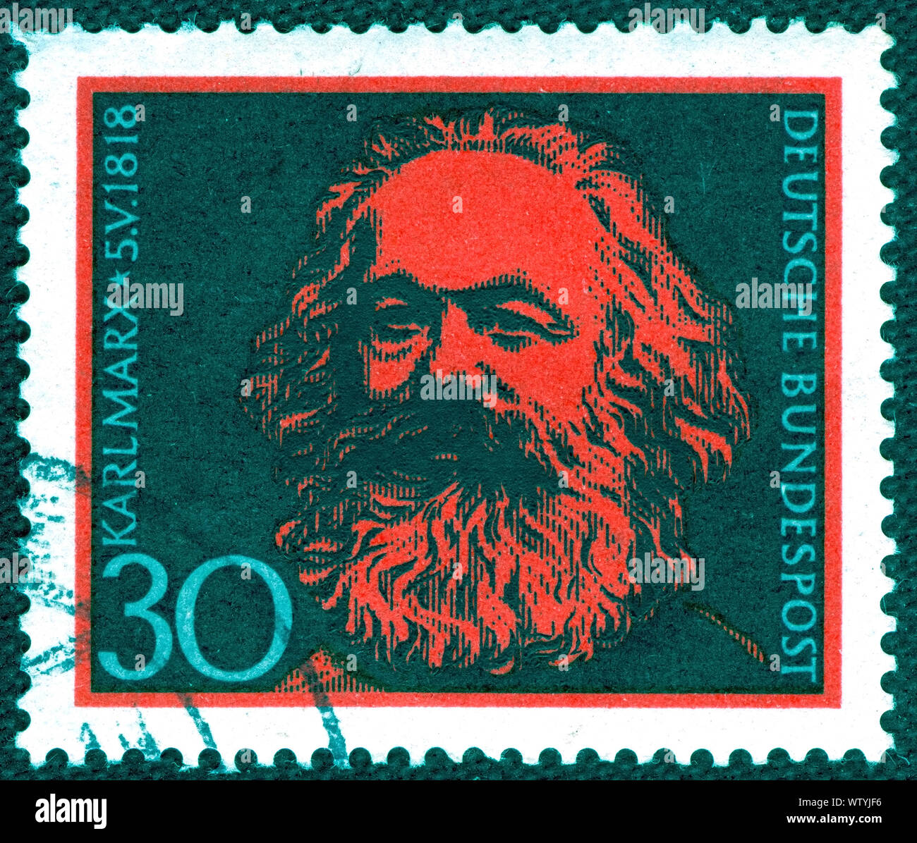 GERMANY - CIRCA 1968: A stamp printed in Germany  of Karl Marx , circa 1968 Stock Photo