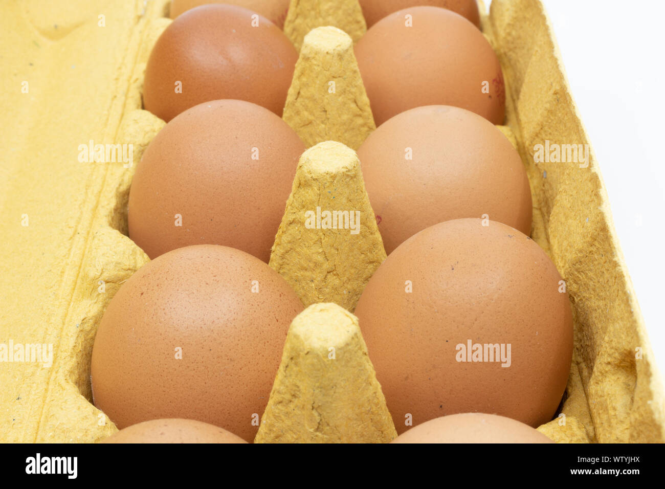 Egg carton with eggs top view Stock Photo
