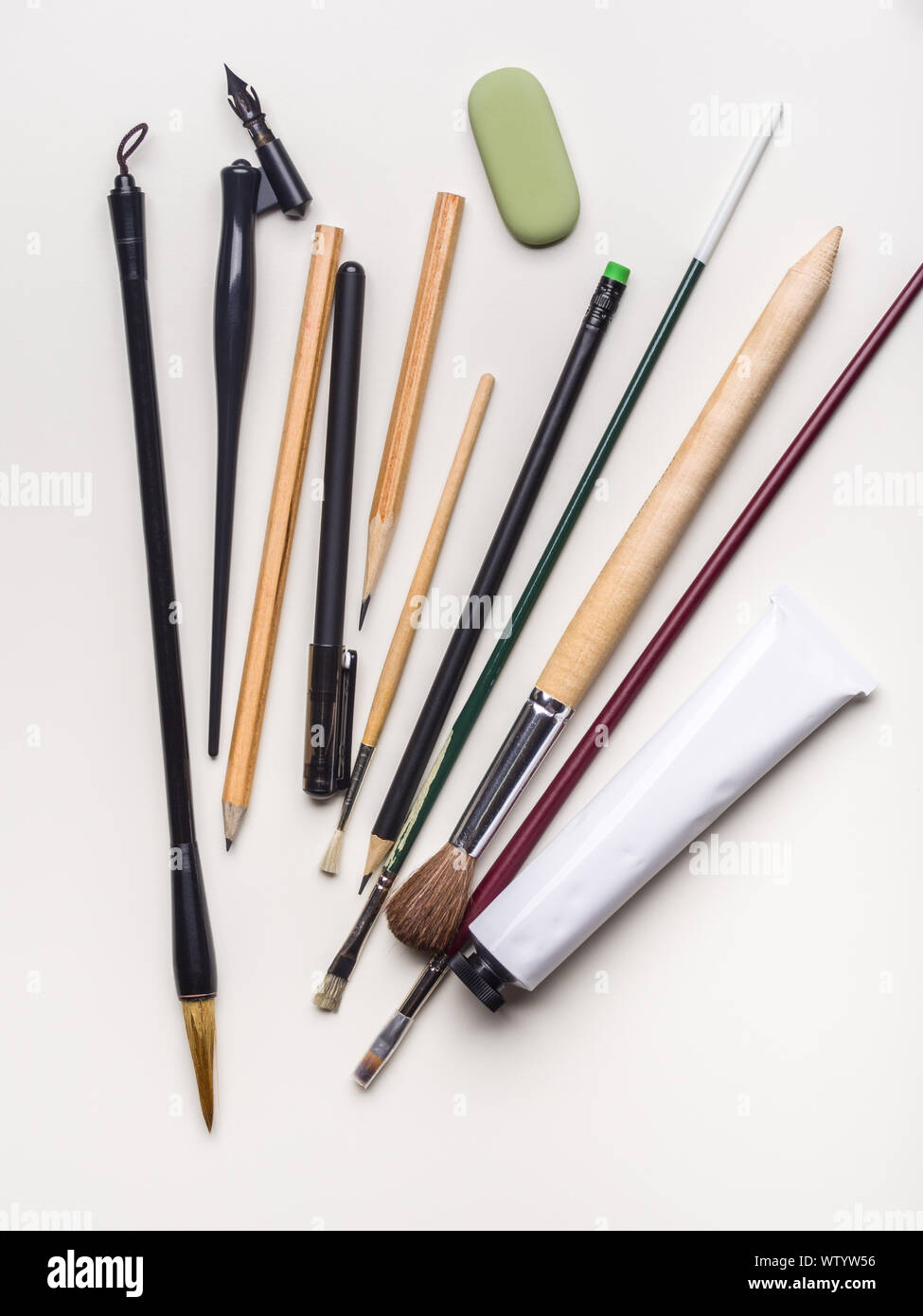 Various art tools on white background Stock Photo