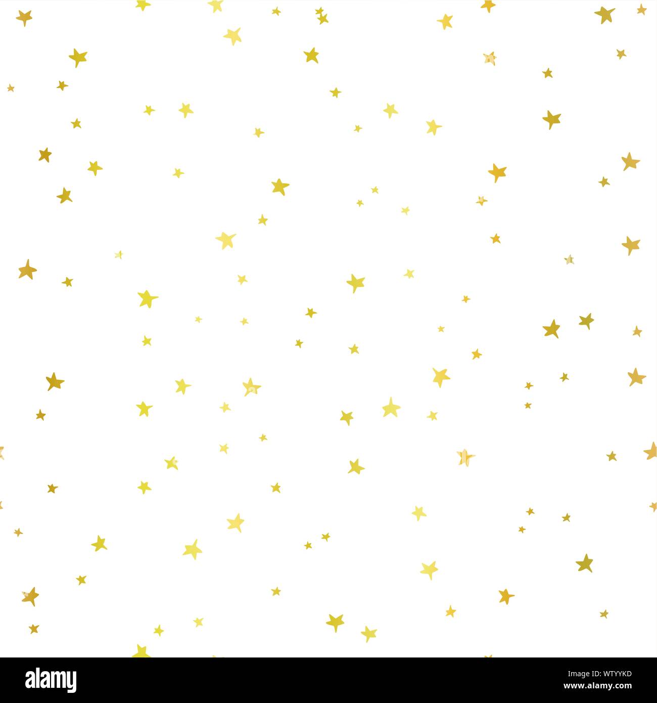 Vector seamless pattern gold foil stars on white. Hand Drawn doodle ...
