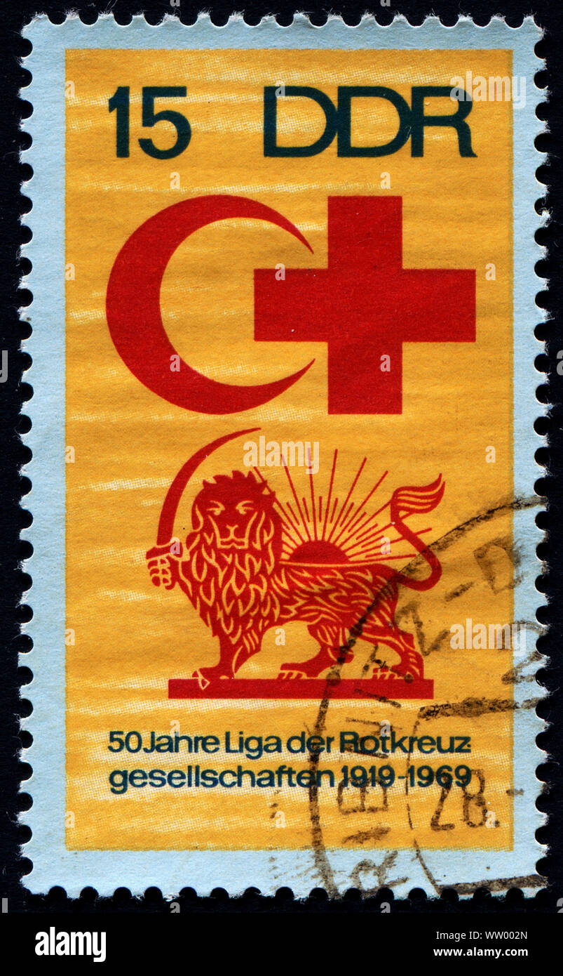 GERMANY,  CIRCA 1969: Postage stamp printed in GERMANY (DDR), dedicated to the International Red Cross and crescent,  circa 1969 Stock Photo