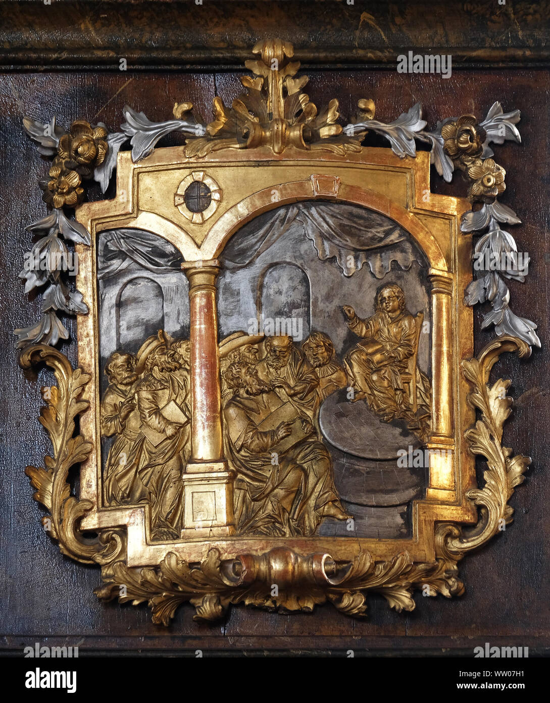 Detail of baptismal font in the Saint John the Baptist church in Zagreb, Croatia Stock Photo