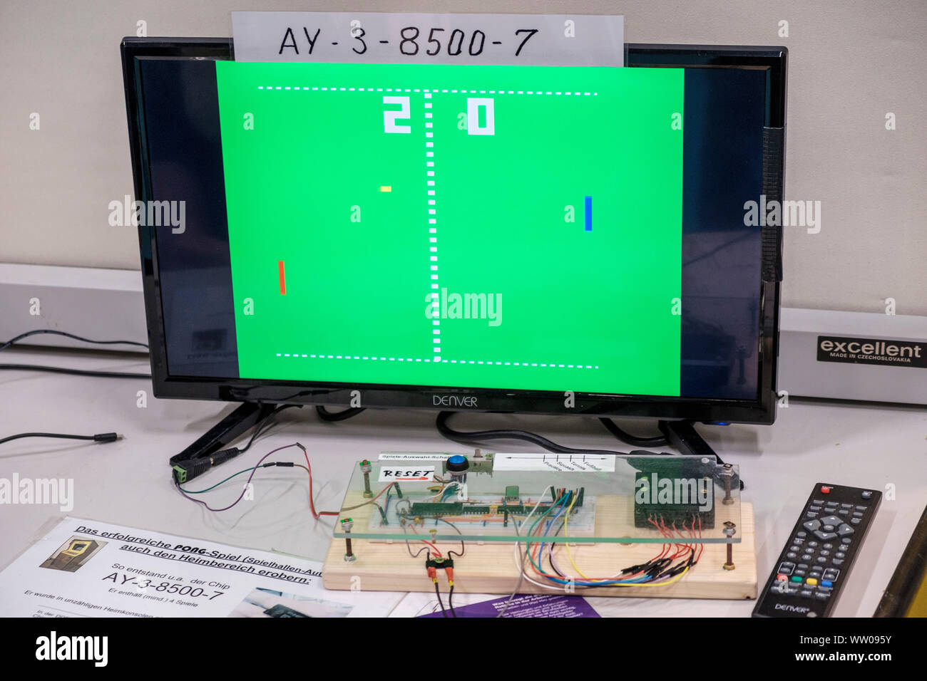Pong computer game on old monitor in the retro area at gamescom , world’s largest trade fair for computer and video games in Cologne, Germany on  August 21, 2019 Stock Photo