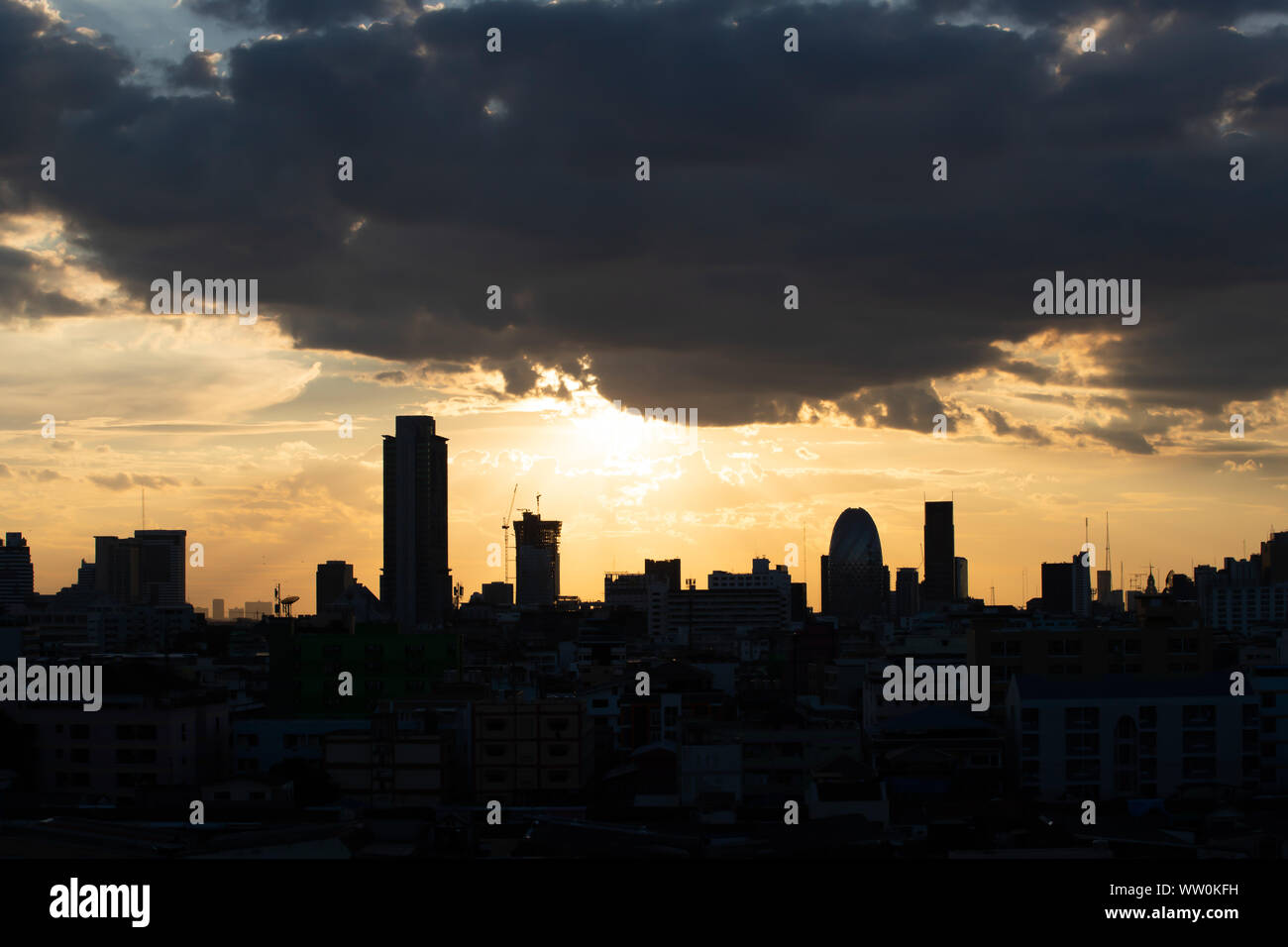 Sunset over Bangkok city business downtown Stock Photo - Alamy