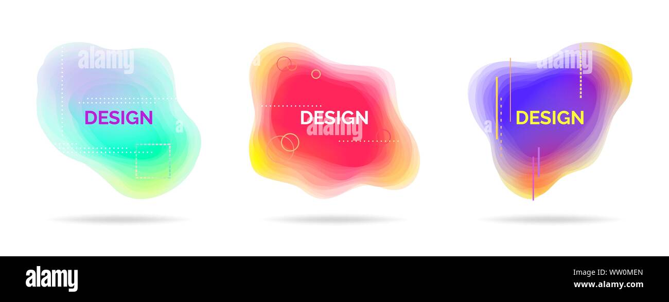 Set of abstract flowing liquid elements, colorful forms, dynamic geometric shapes, gradient waves, vector Stock Vector