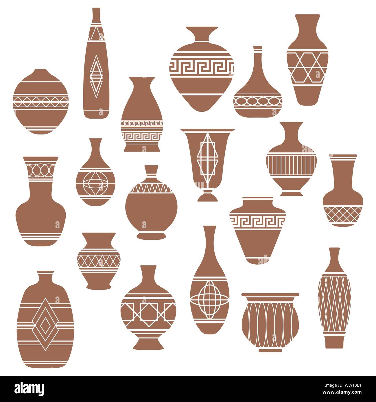 Vector illustration of different vases and pots on white background ...