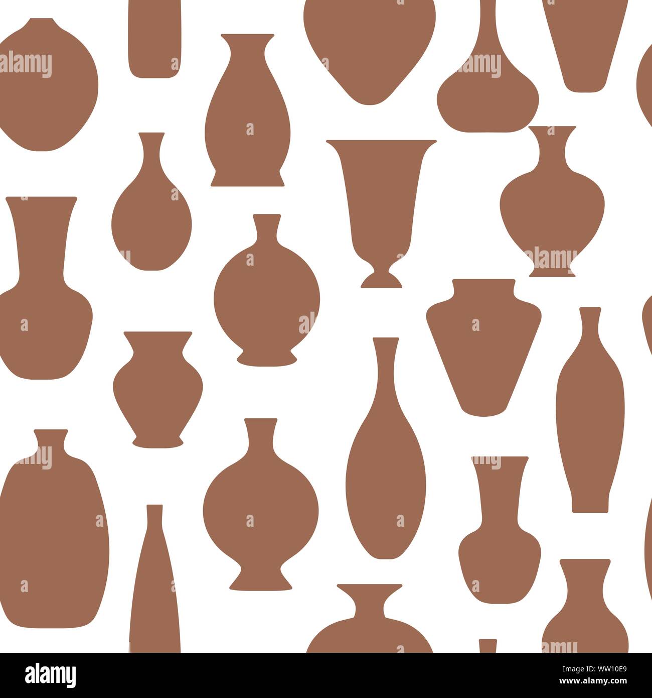 Vector seamless pattern of different vases and pots on white background Stock Vector