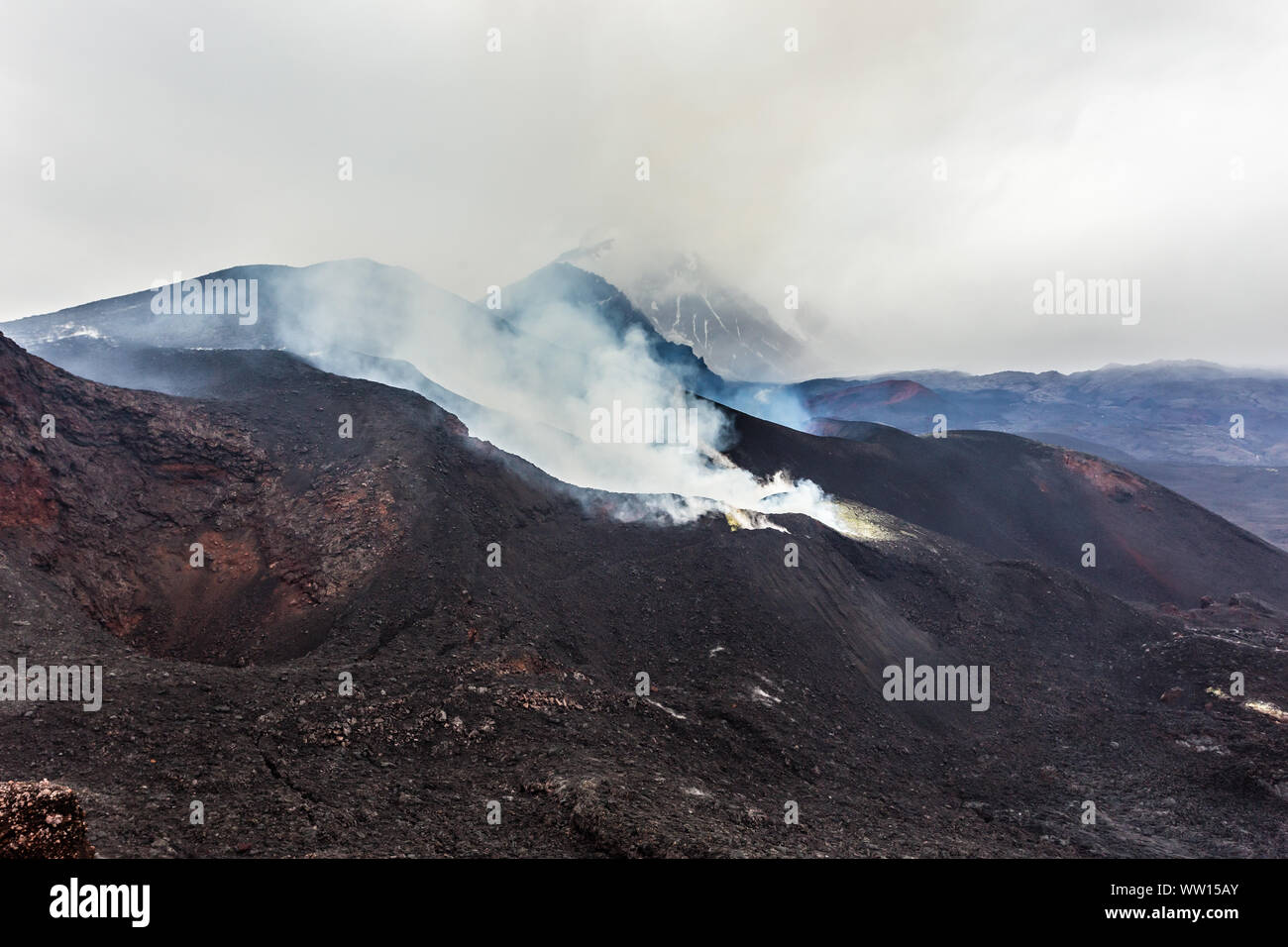 Eruption Of Volcano Crater Of Erupting Volcano Tolbachik Kamchatka