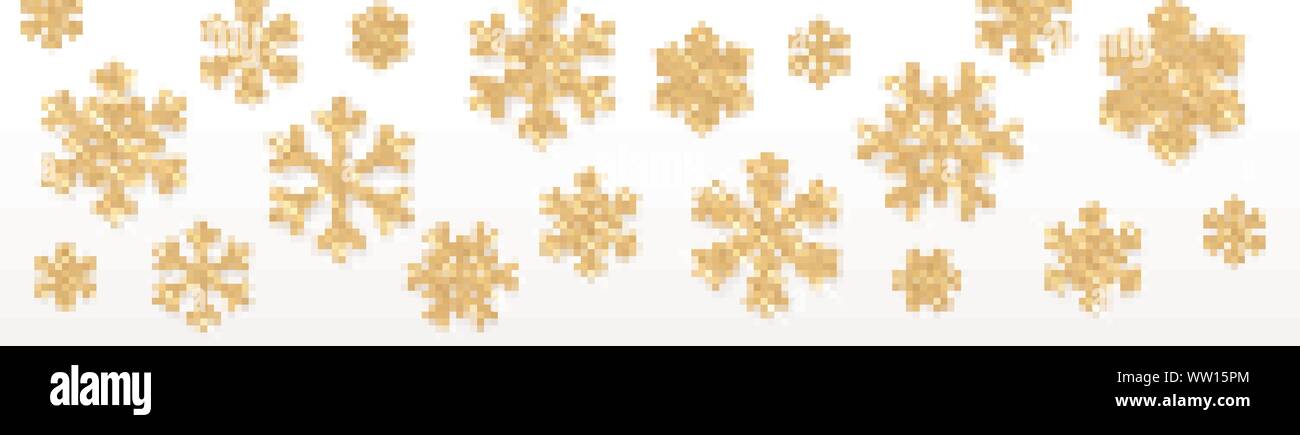 Shining gold snowflakes on white background. Christmas and New Year ...
