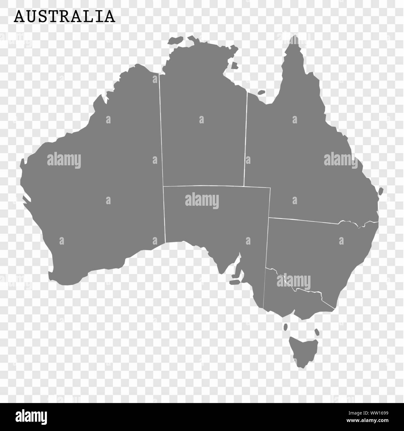 High quality map of Australia with borders of the regions on white