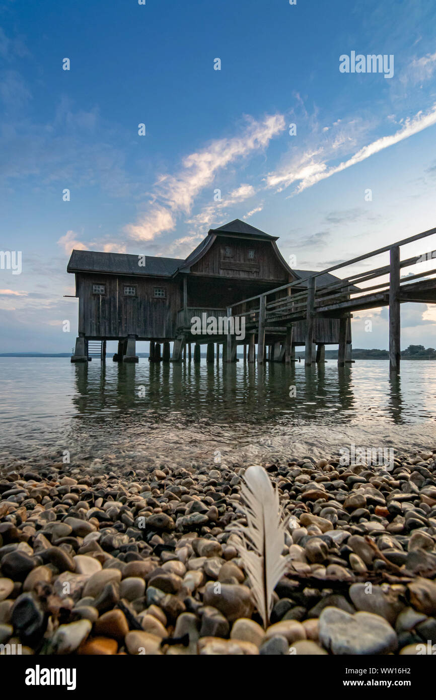 relaxing at boat house at lake Ammersee Stock Photo