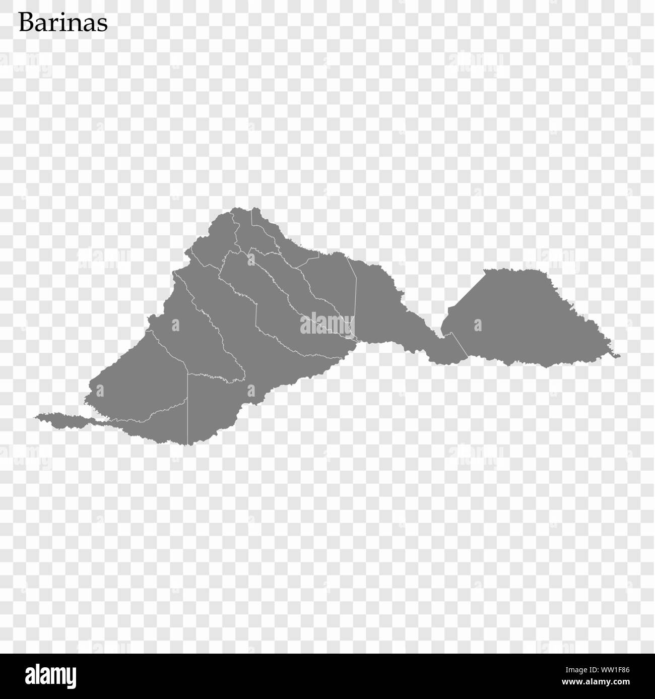 High Quality map of Barinas is a state of Venezuela, with borders of the municipalities Stock Vector