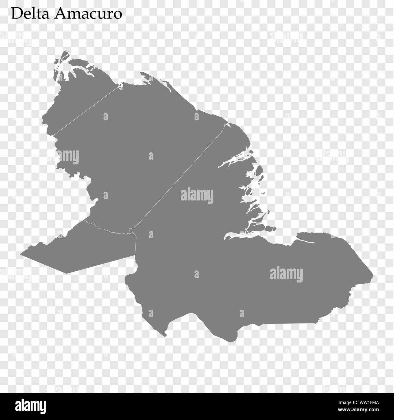 High Quality map of Delta Amacuro is a state of Venezuela, with borders of the municipalities Stock Vector