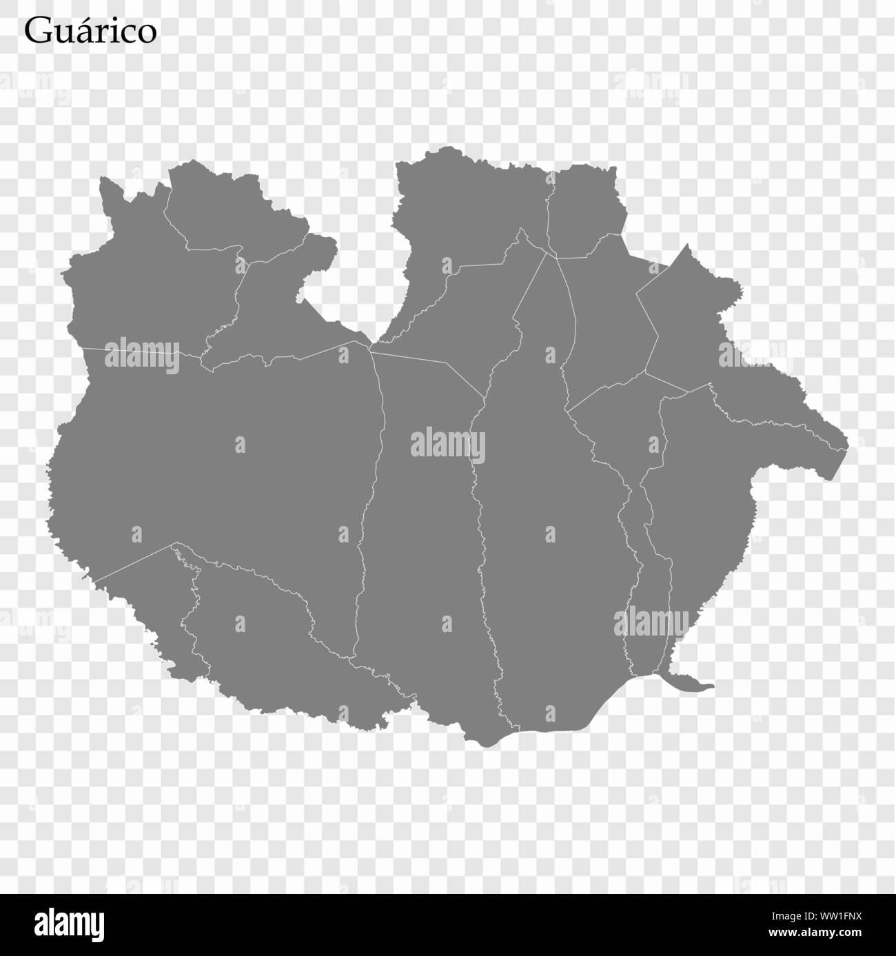 High Quality map of Guarico is a state of Venezuela, with borders of the municipalities Stock Vector