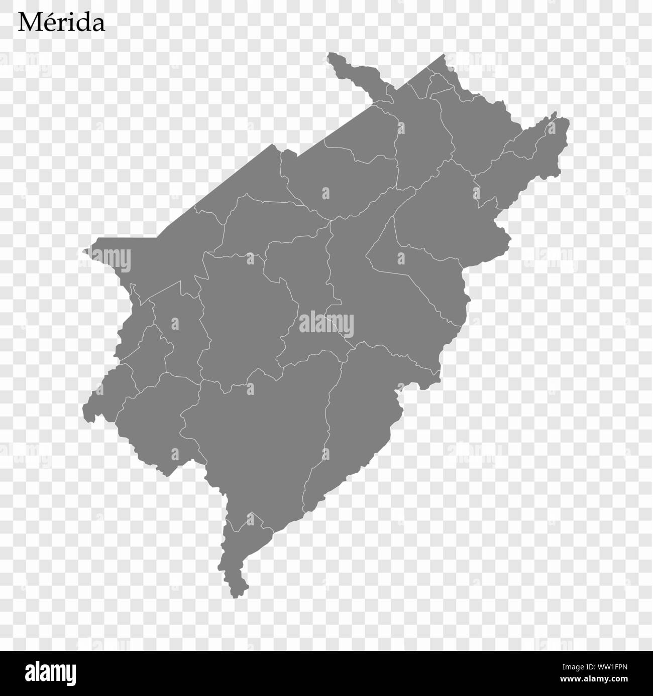 High Quality map of Merida is a state of Venezuela, with borders of the municipalities Stock Vector