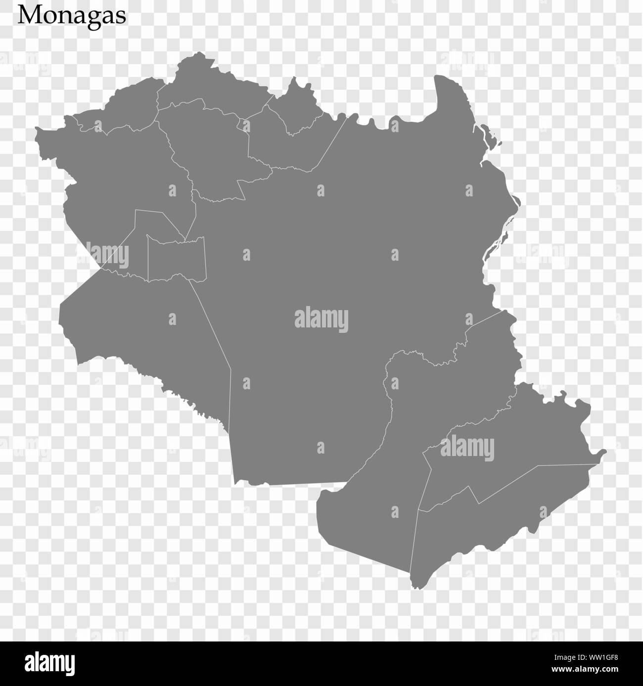 High Quality map of Monagas is a state of Venezuela, with borders of the municipalities Stock Vector
