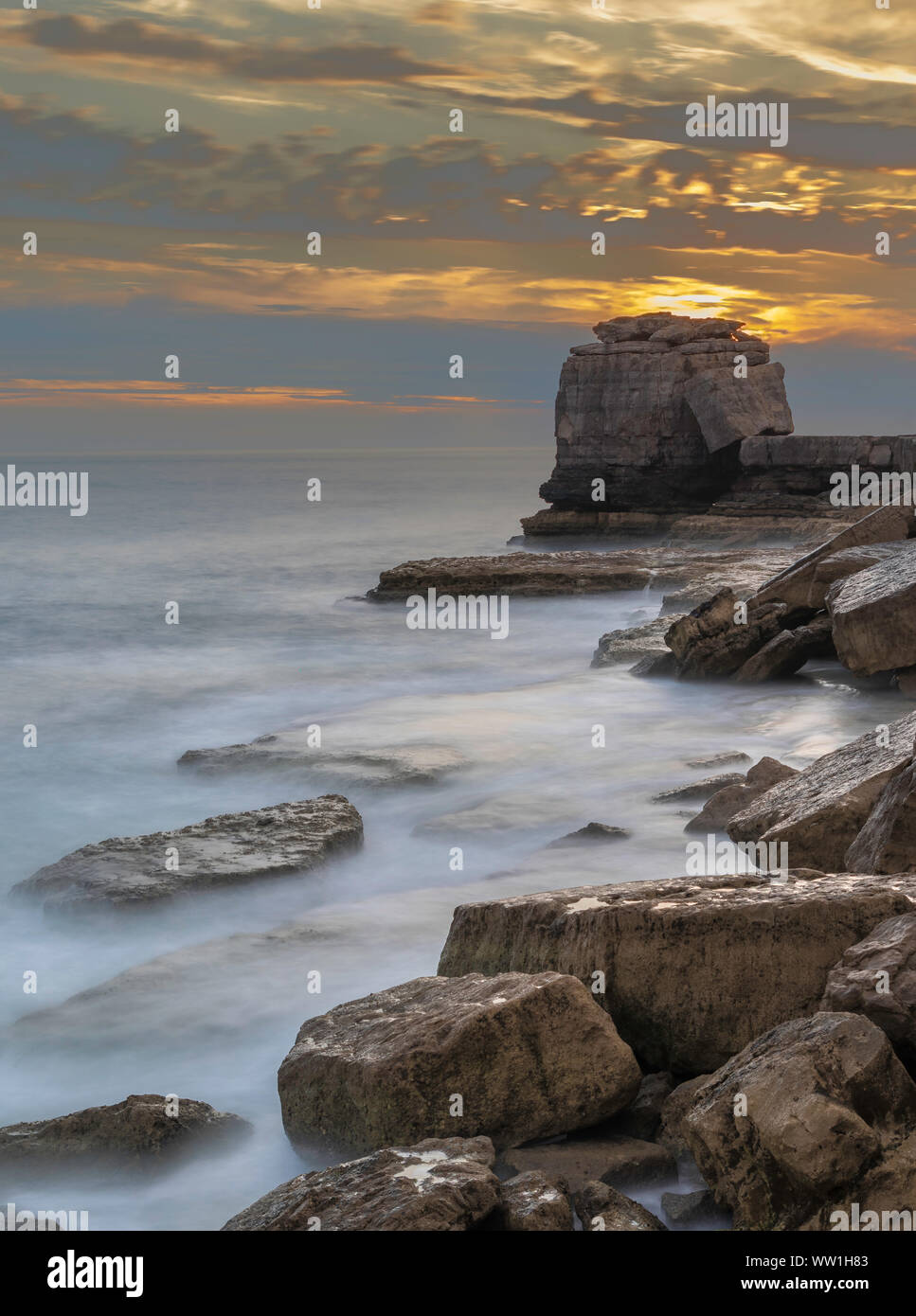 Portland Dorset England Sunset over Pulpit Rock, at Portland Bill Stock ...