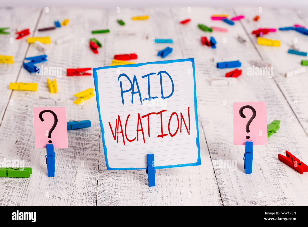 Conceptual Hand Writing Showing Paid Vacation Concept Meaning Sabbatical Weekend Off Holiday Time Off Benefits Crumbling Sheet With Paper Clips Place Stock Photo Alamy