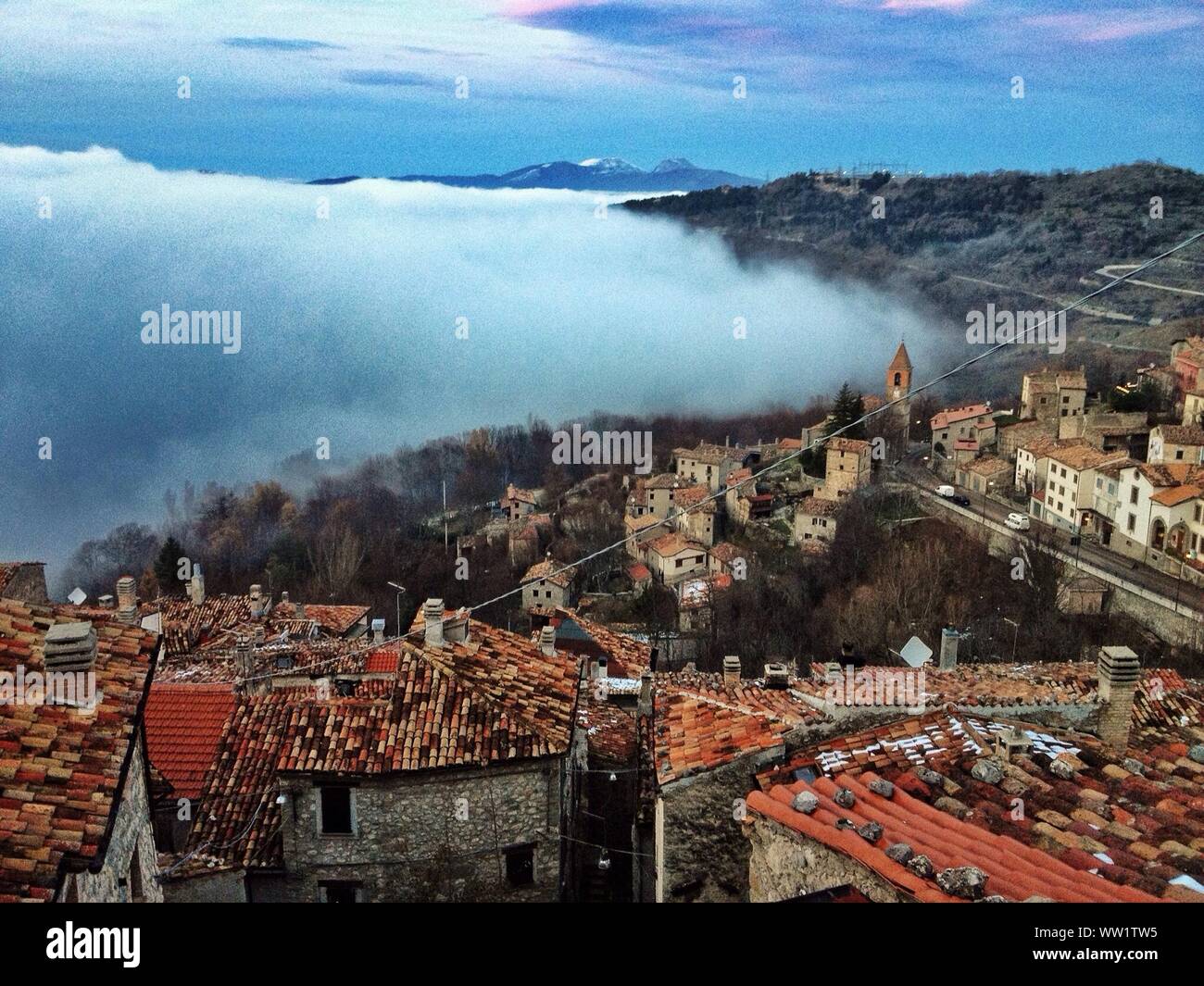 Aerial View Of City On Mountain Stock Photo - Alamy