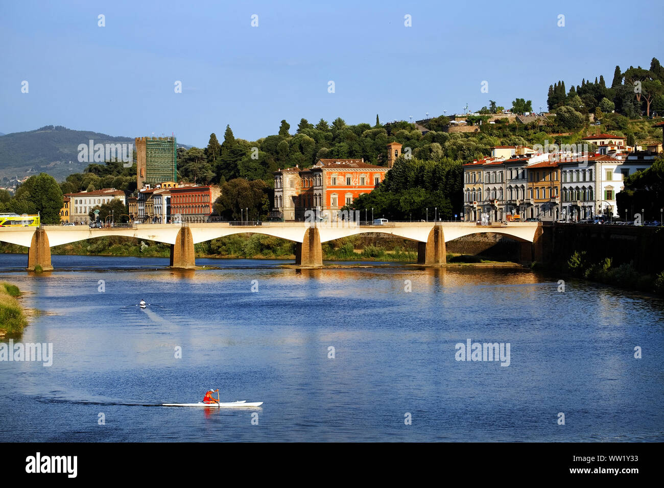 Ponte Alle Grazie Over Arno River At Tuscany Against Clear Sky Stock Photo