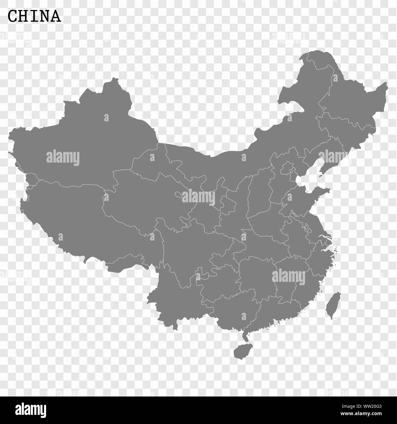 High quality map of China with borders of the regions Stock Vector