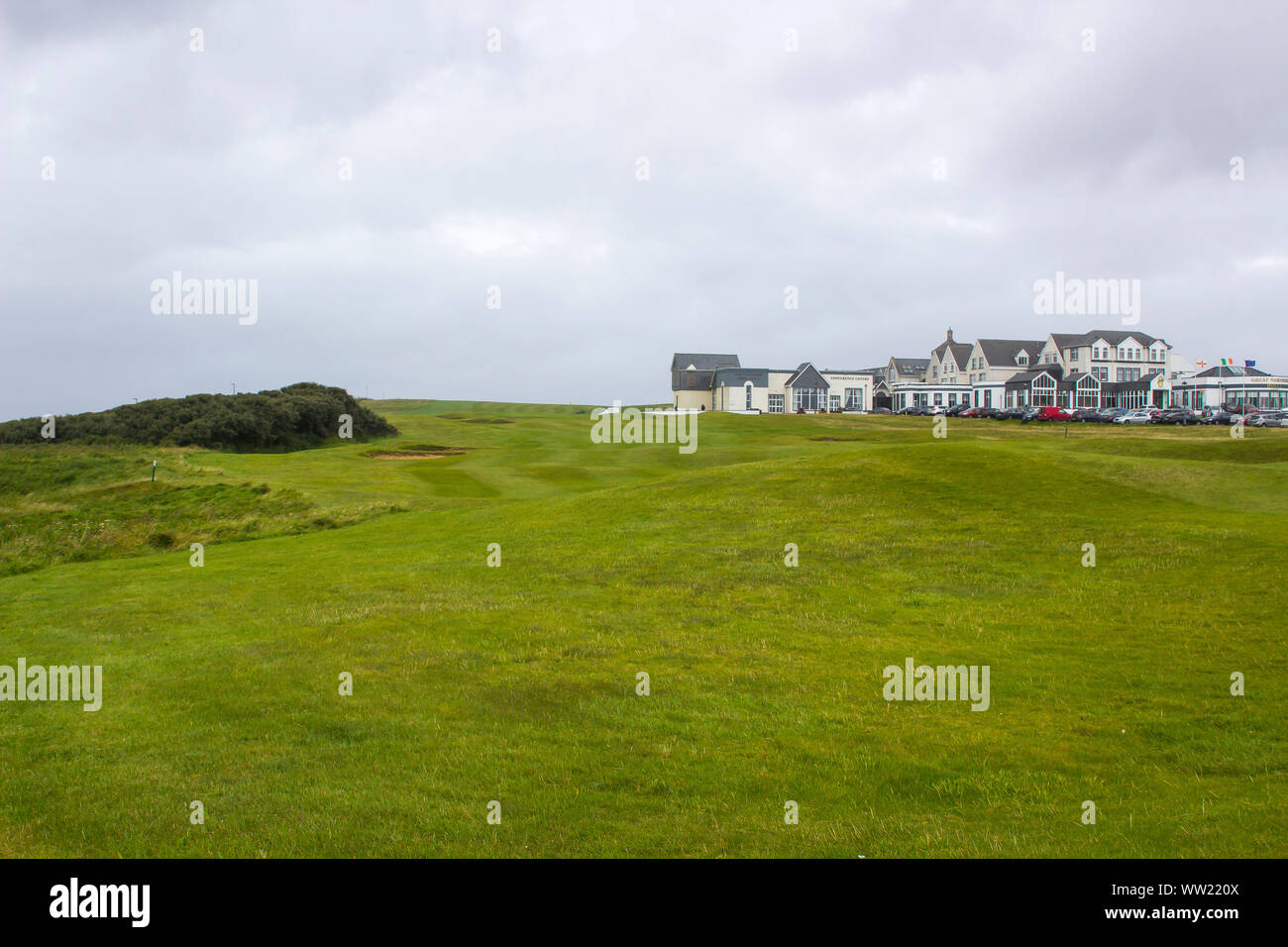 22 Augusrt 2019 The Great Northern Hotel on the Bundoran Golf Course in County Donegal Ireland on a damp day with dark ominous storm clouds overhead. Stock Photo