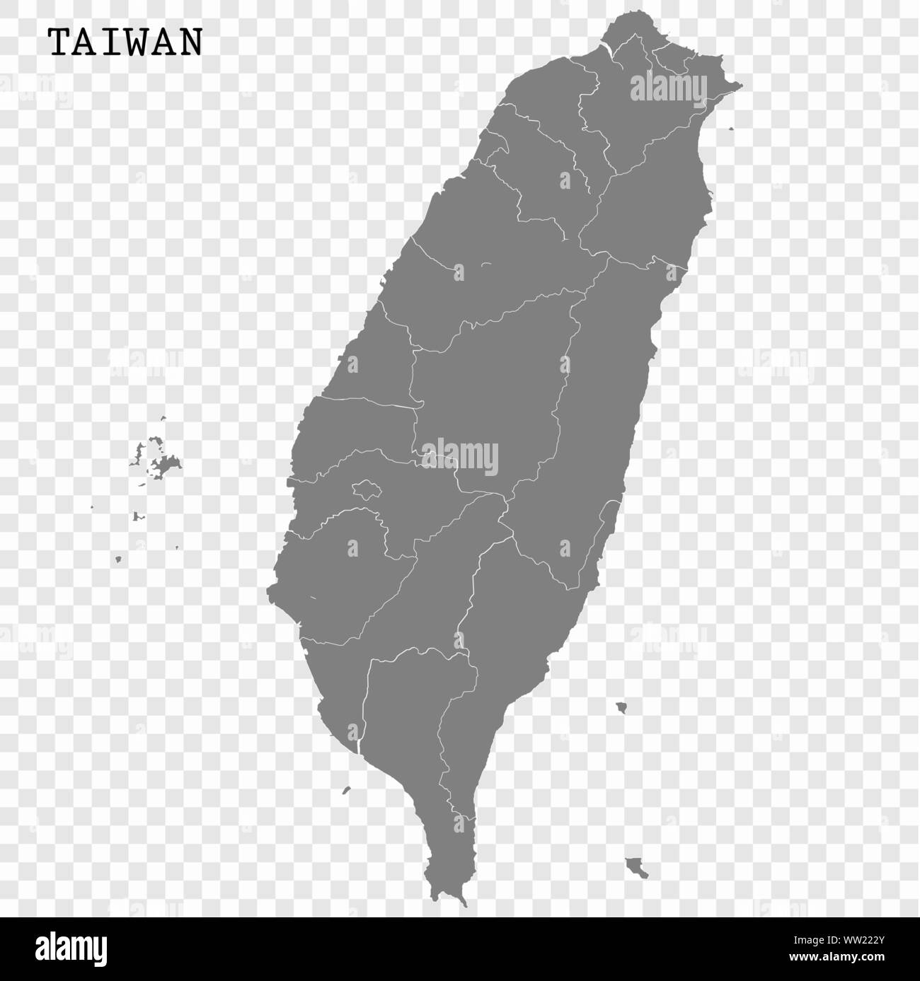 High quality map of Taiwan with borders of the regions Stock Vector