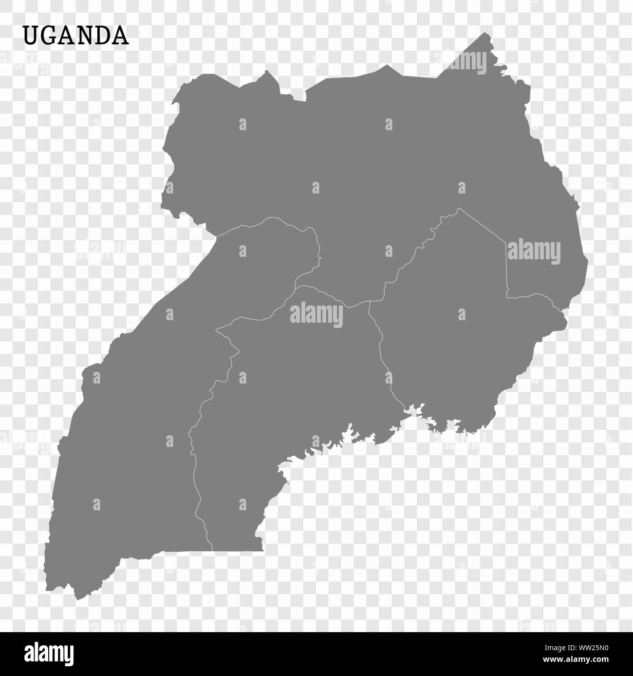 High quality map of Uganda with borders of the regions Stock Vector