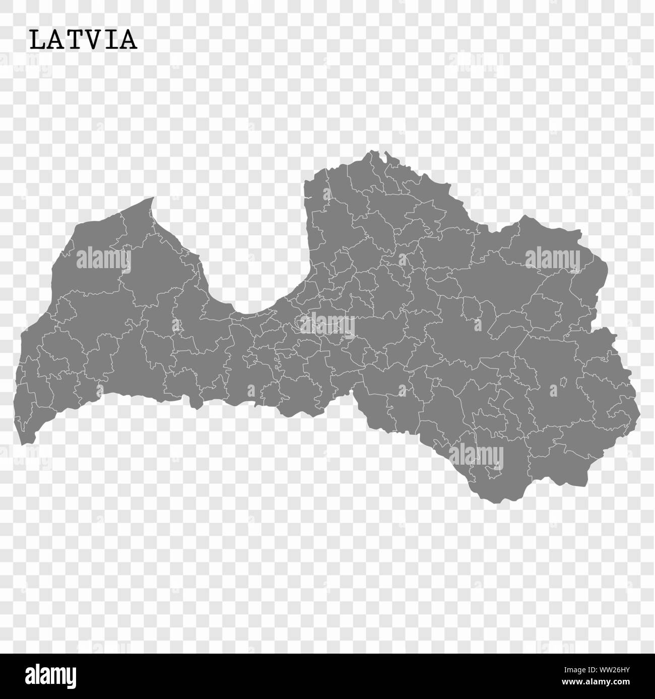 High quality map of Latvia with borders of the regions Stock Vector