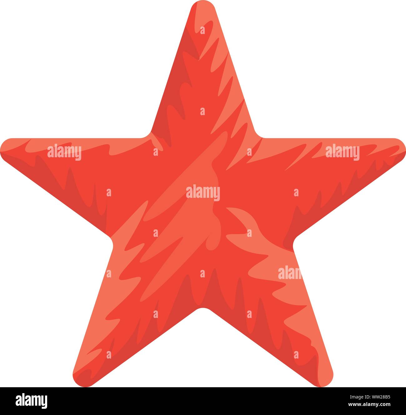 Red Star shape with hand drawn style. Solid and flat color vector illustration. Stock Vector