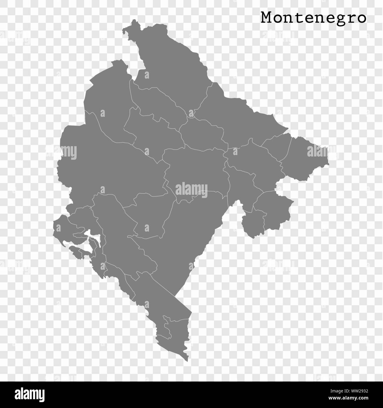 High quality map of Montenegro with borders of the regions Stock Vector ...