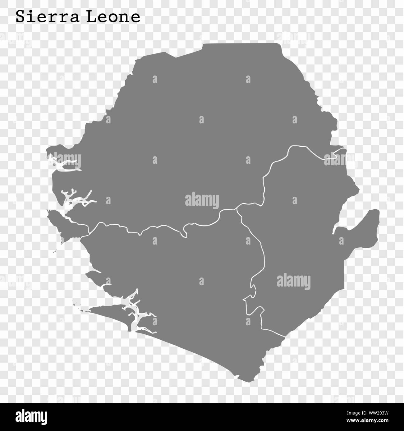High quality map of Sierra Leone with borders of the regions Stock ...