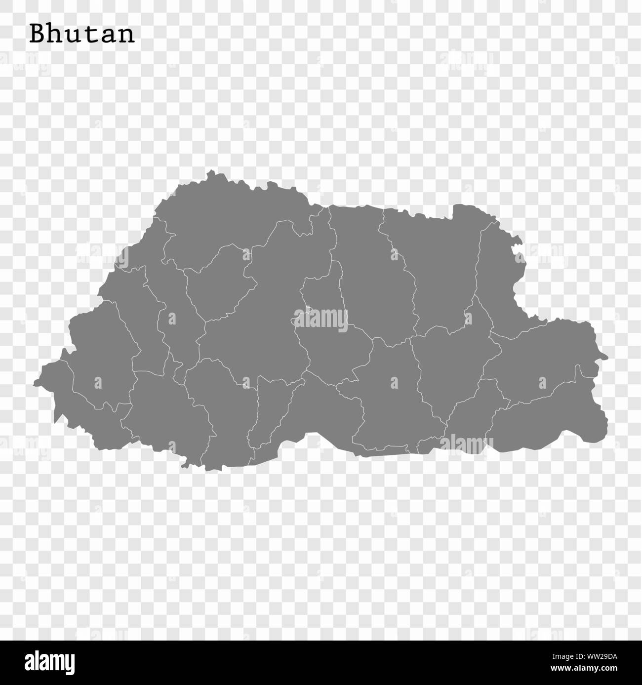 High quality map of Bhutan with borders of the regions Stock Vector