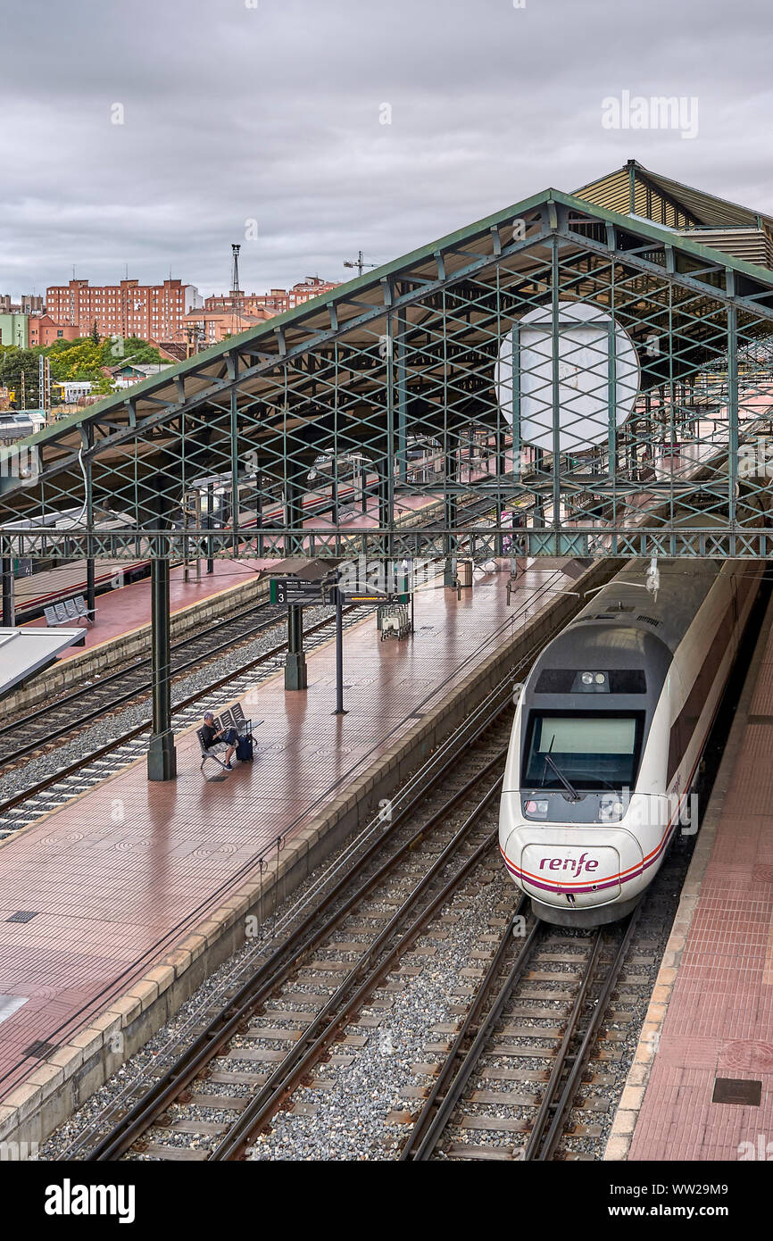 The renfe bird at Campo Grande station, also known as the North station, the main railway station in the Spanish city of Valladolid, Castile and Leon Stock Photo