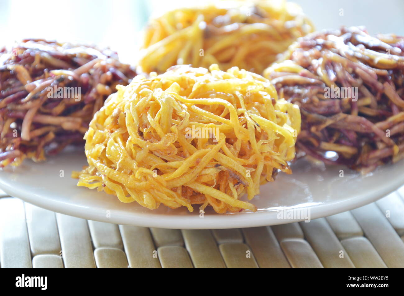 candy bird nest Thai dessert made of fried sweet potato Stock Photo Alamy