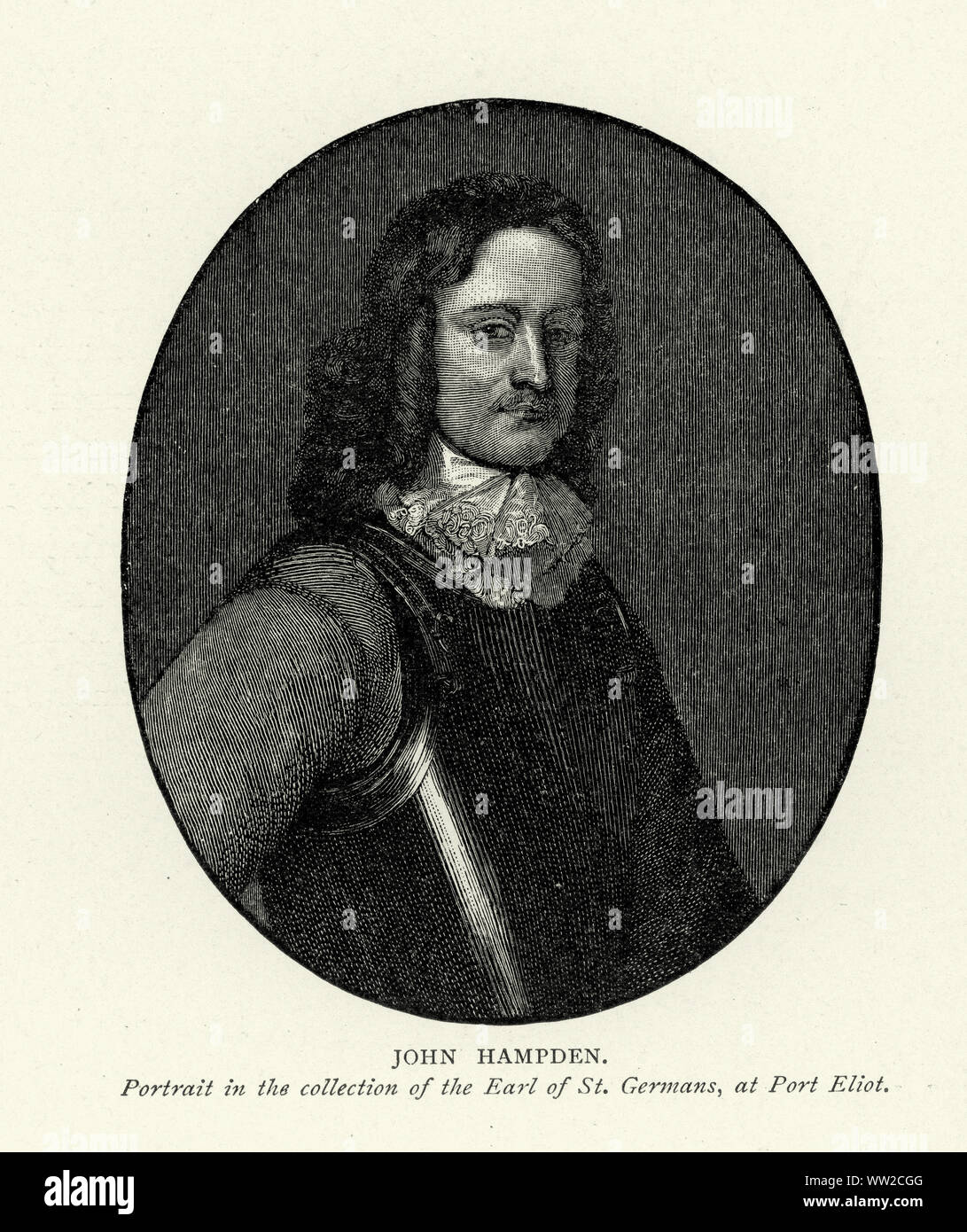 Portrait of John Hampden  (ca. 1594 – 24 June 1643) of Hampden House in the parish of Great Hampden in Buckinghamshire, England, was one of the leading Parliamentarians involved in challenging the authority of King Charles I Stock Photo
