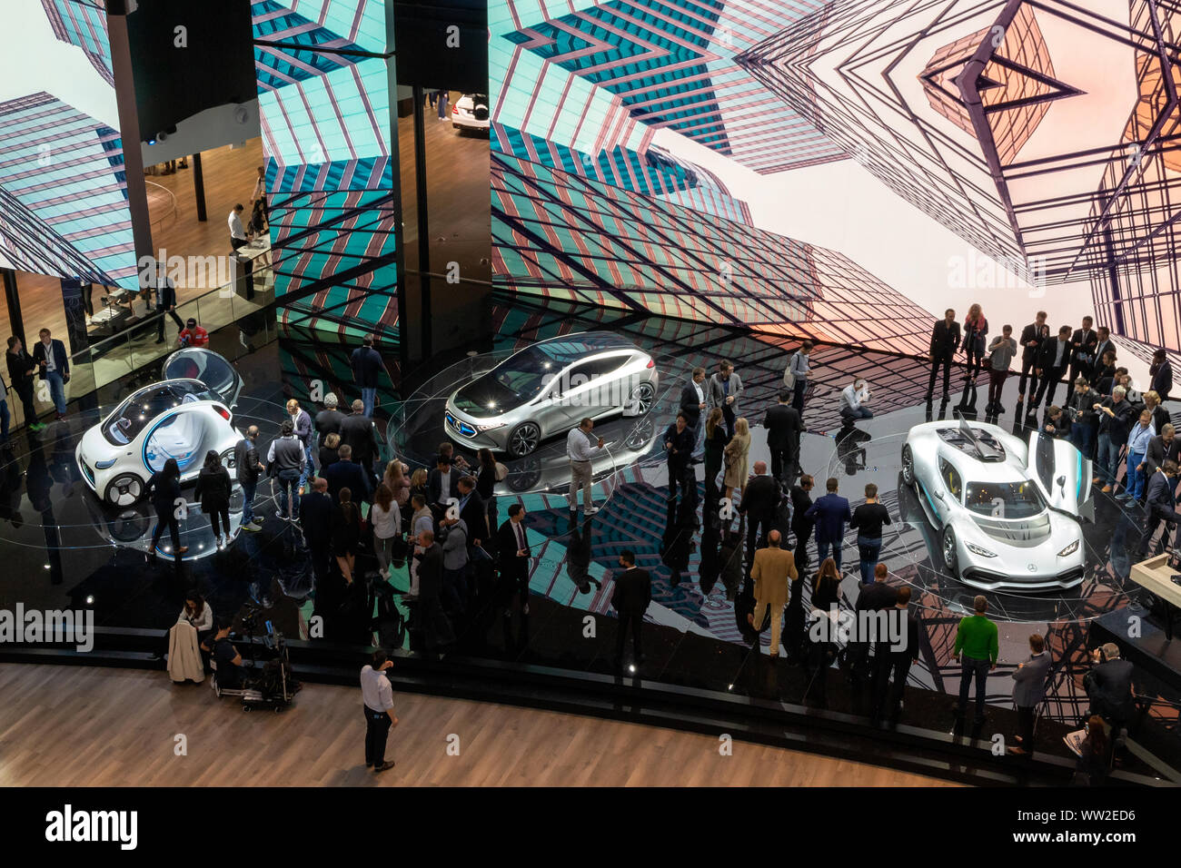 FRANKFURT, GERMANY - SEP 13, 2017: Mercedes Benz car Festival Hall at the Frankfurt IAA Motor Show. Stock Photo