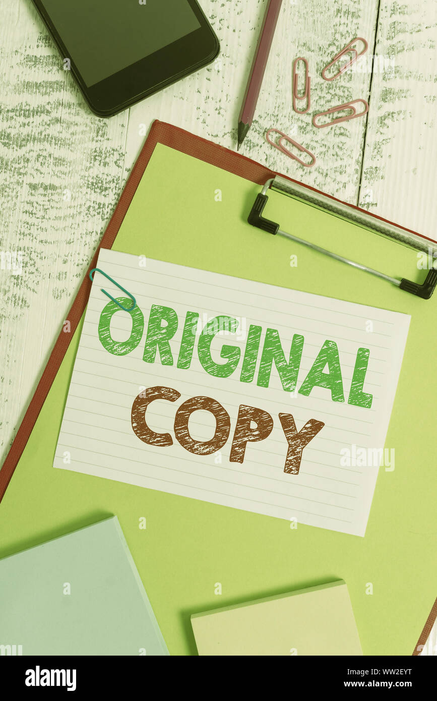 Word writing text Original Copy. Business photo showcasing Main Script ...