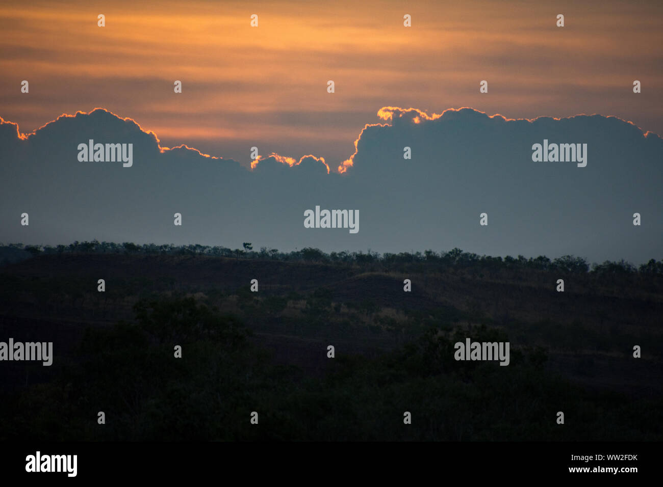Sunset over the outback in the Kimberley, Western Australia with dramatic clouds Stock Photo