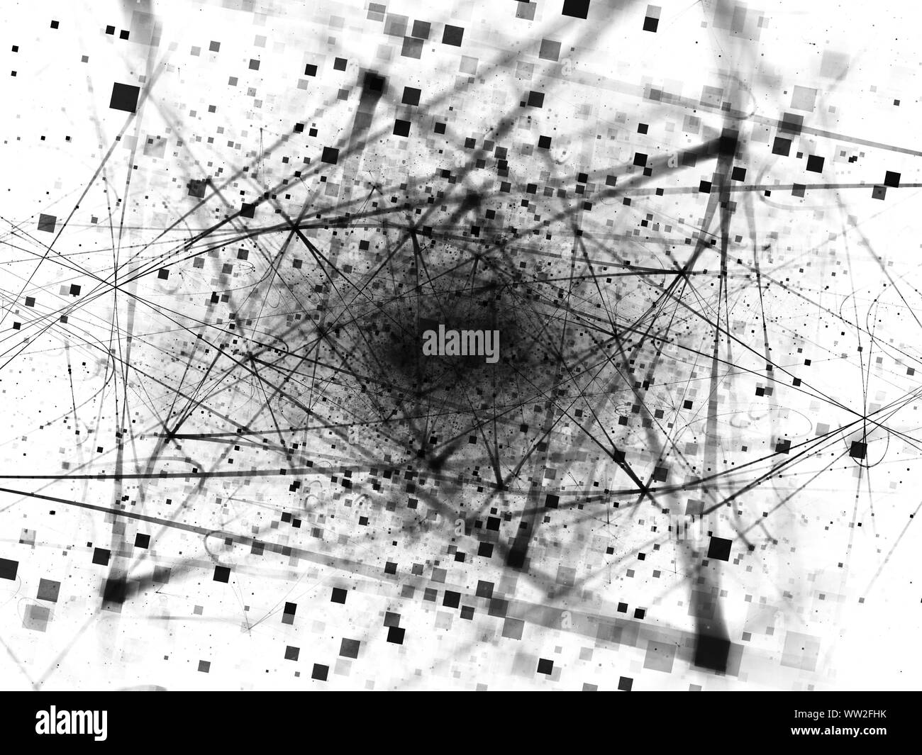 Negative connections in space with particles black and white,  big data, computer generated abstract background Stock Photo