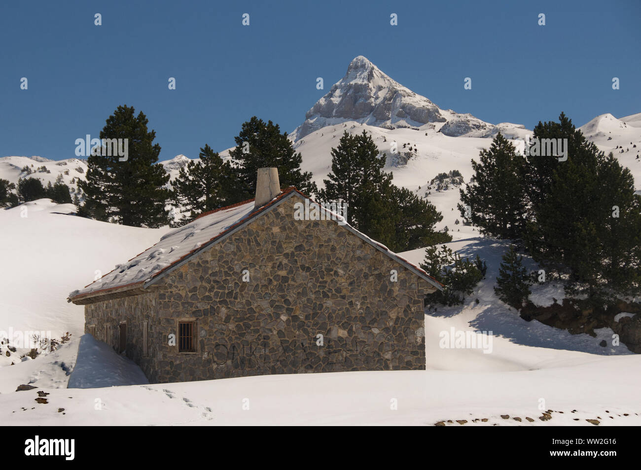 Mountain refuge in the Spanish Pyrenees Stock Photo