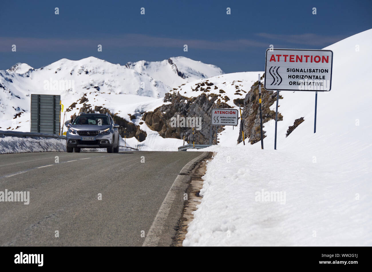 The roads of the Spanish Pyrenees of Navarra in winter time Stock Photo