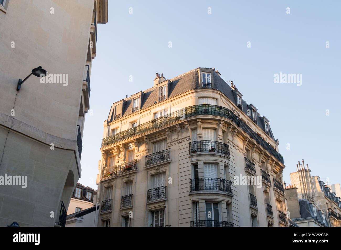 Paris, France Aug 29, 2019 Typical apartment building in Paris (6th