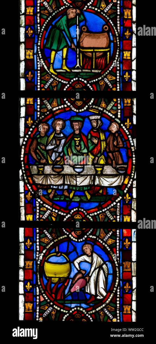 The Marriage at Cana, Clermont-Ferrand, French Stained Glass, 1275-85, Stock Photo